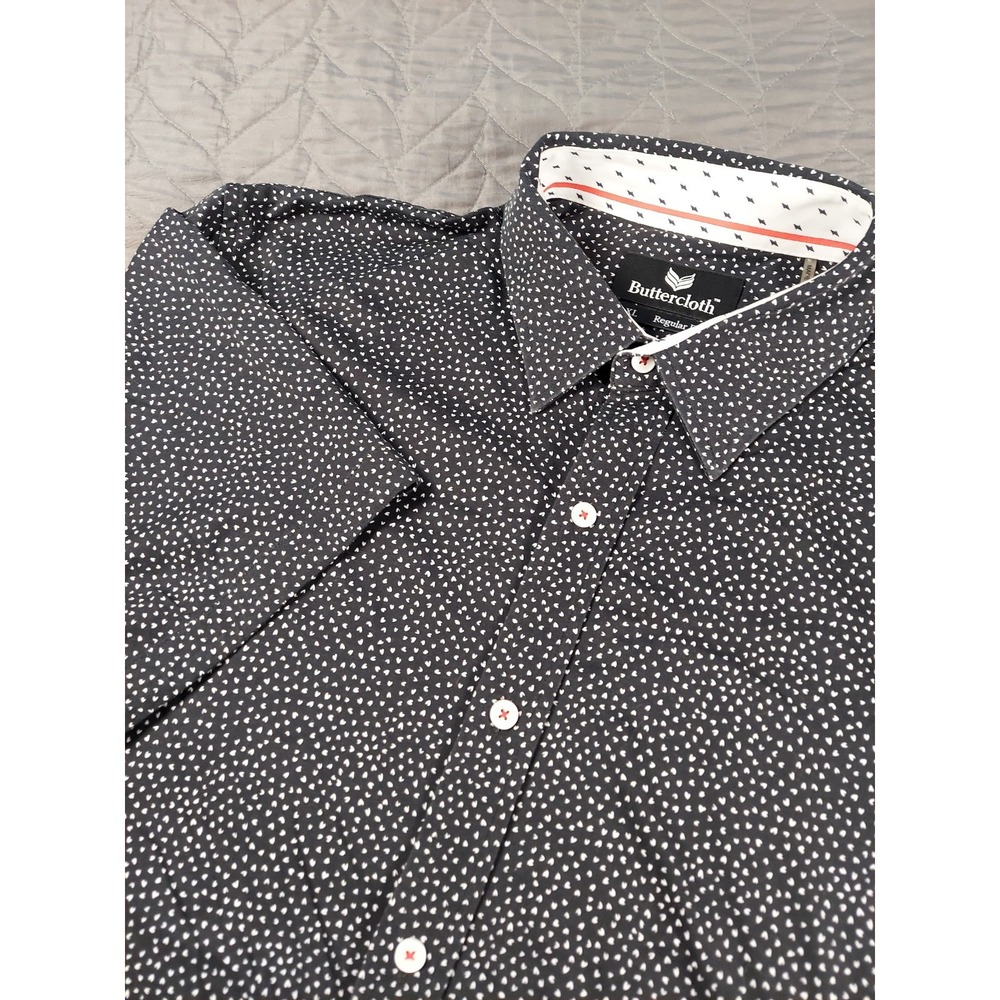 Buttercloth Mens XL Black Dot Stretch Performance Soft Short Sleeve Shirt